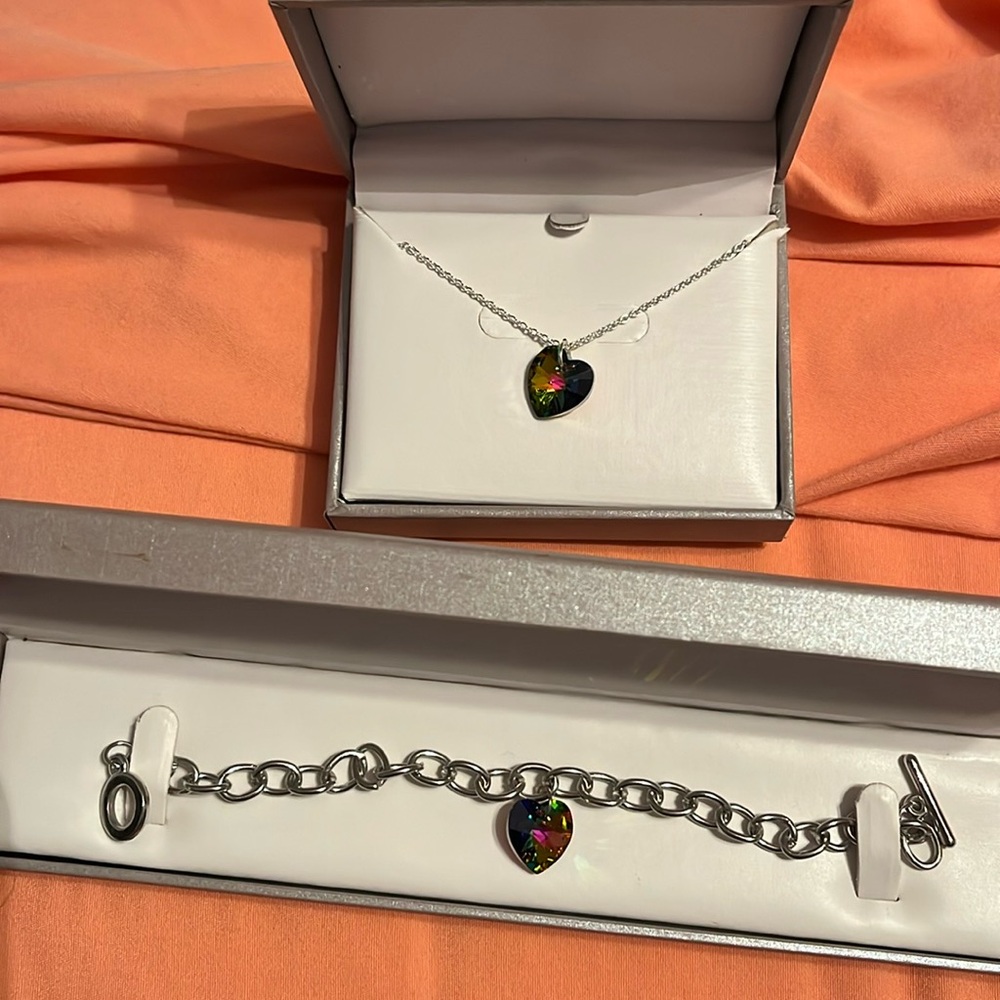 new rainbow heart necklace + bracelet